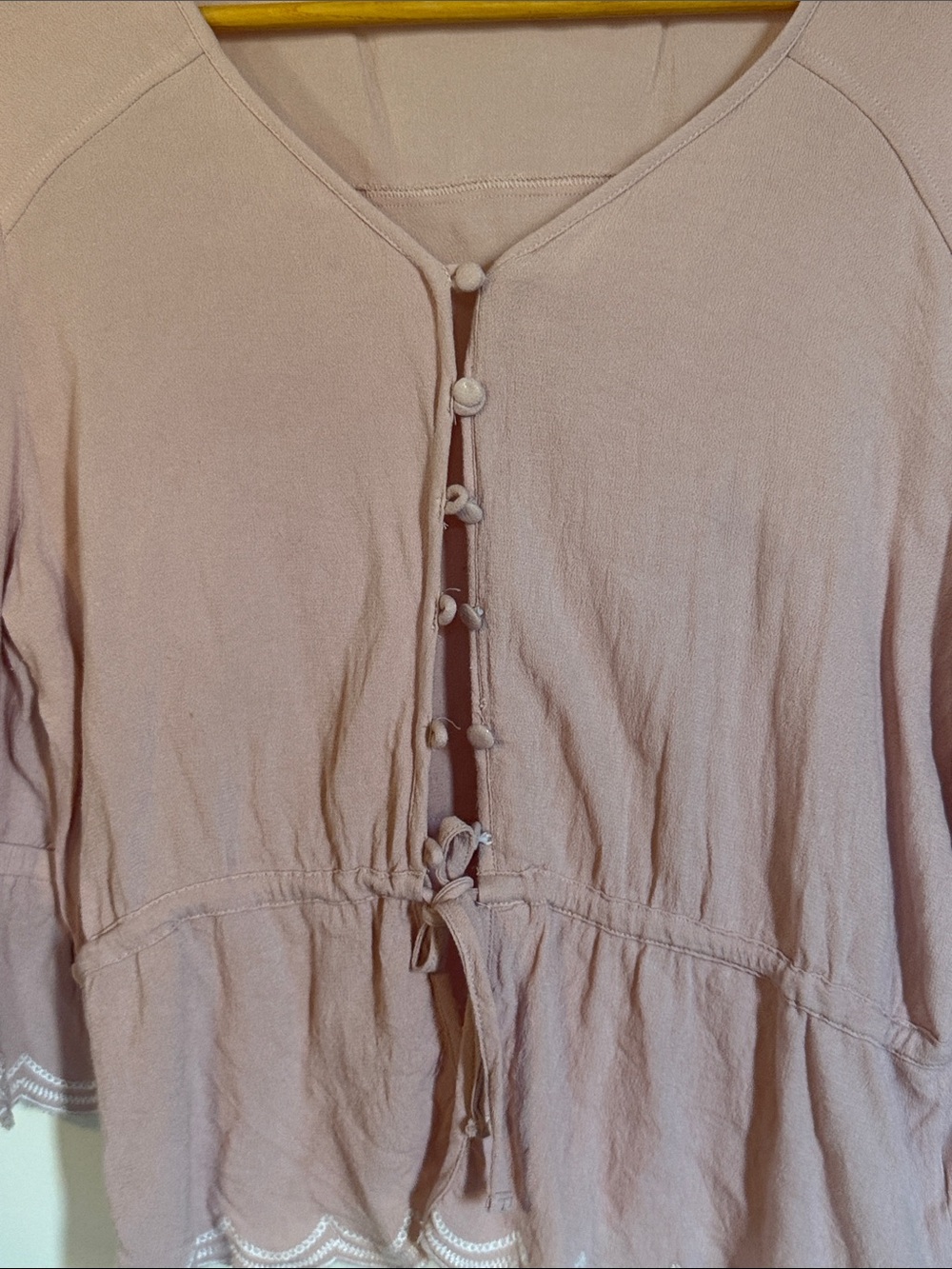 Furor Elements Womens XL Dusty Rose Peplum Blouse Scalloped Embroidered Top - Picture 8 of 8
